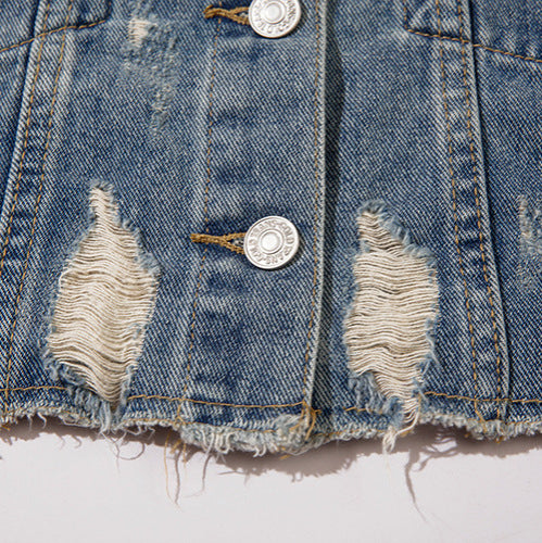 Ripped Cropped Denim Jacket