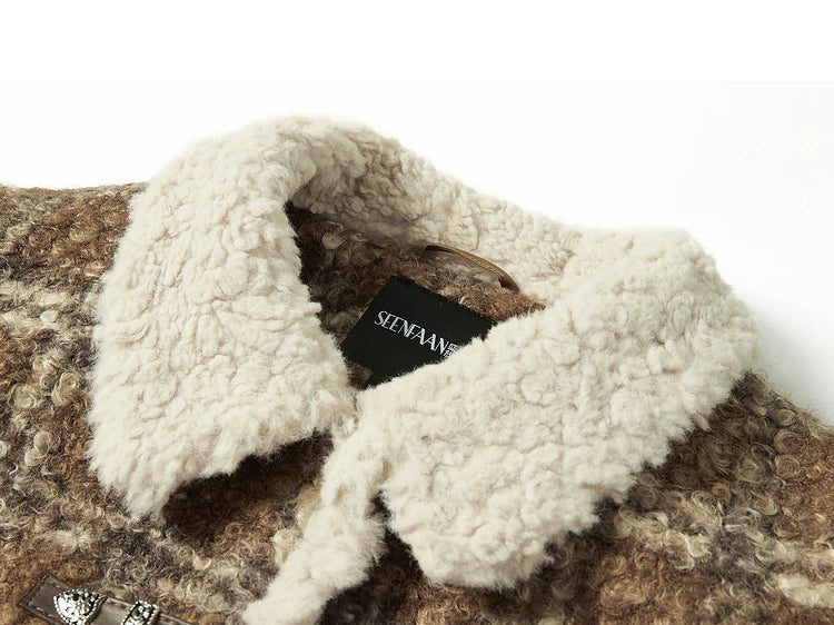 Fake Shearling Short Jacket & Pencil Skirt Setup