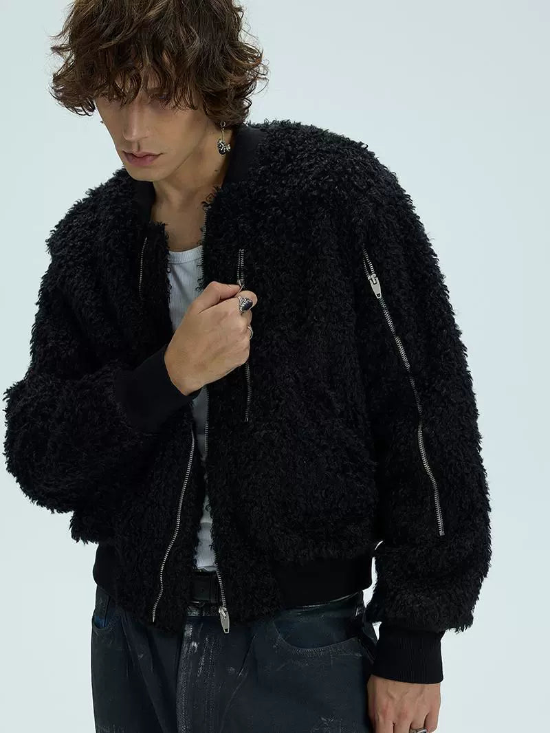 Thick Fake Fur Zipper Jacket