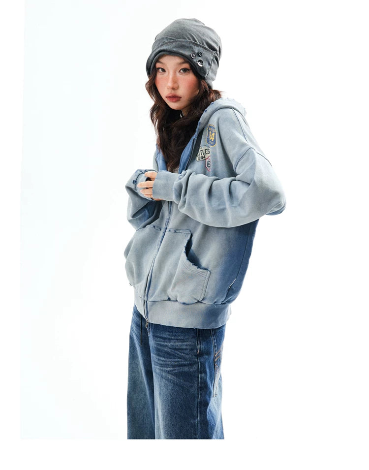 Washed Oversize Zip-Up Hoodie