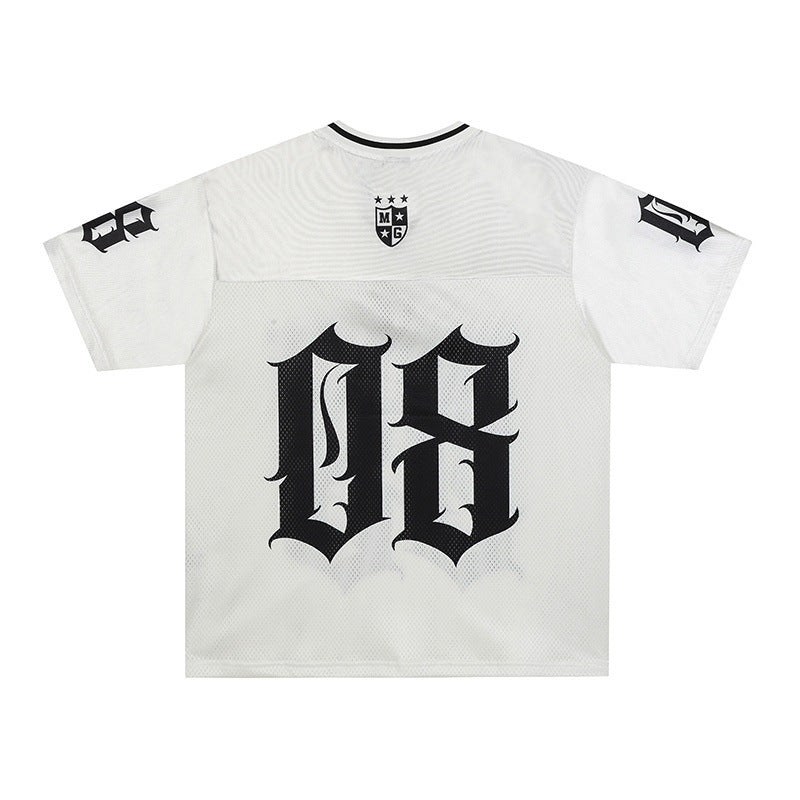 Satin Racing Print V-Neck Oversize Short Sleeve T-Shirt