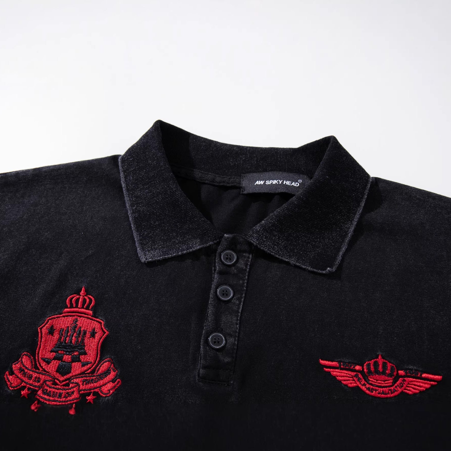 Embroidery Washed Damage Short Sleeve Shirt