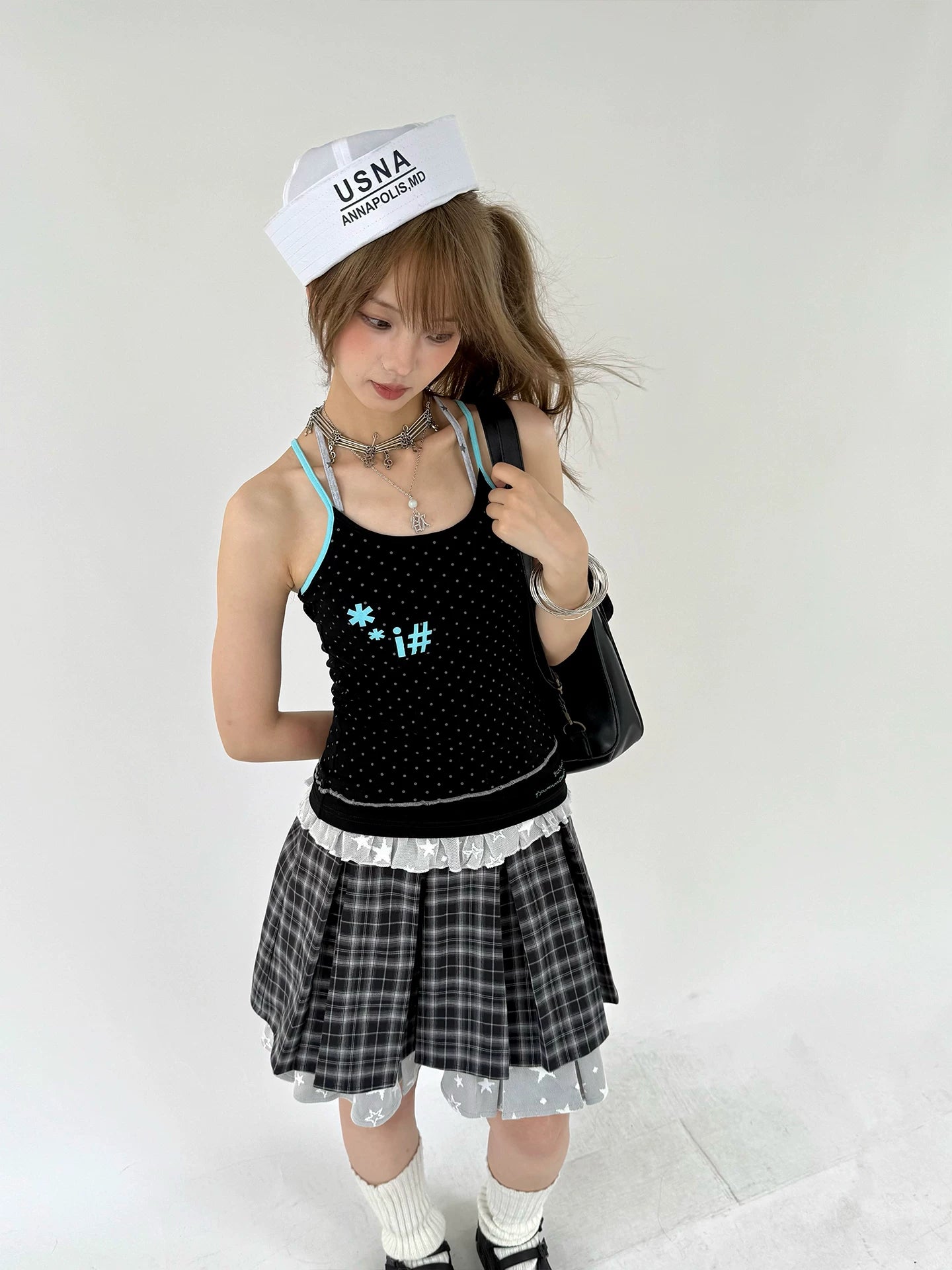 Plaid Lace Layered Star A-Line Short Skirt