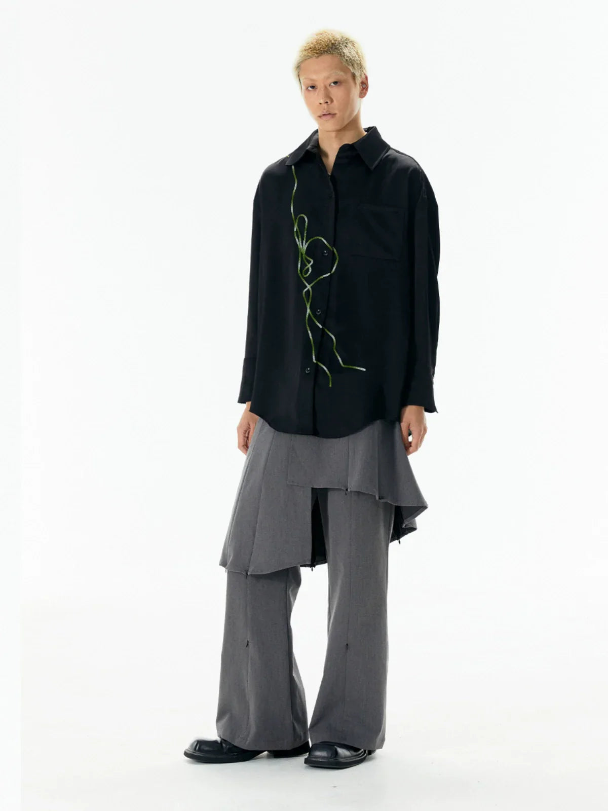 Bead Embroidery Chinese Style Long Sleeve Shirt