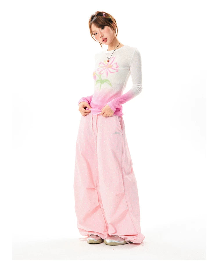 Allover Star Print Wide-Leg Pants