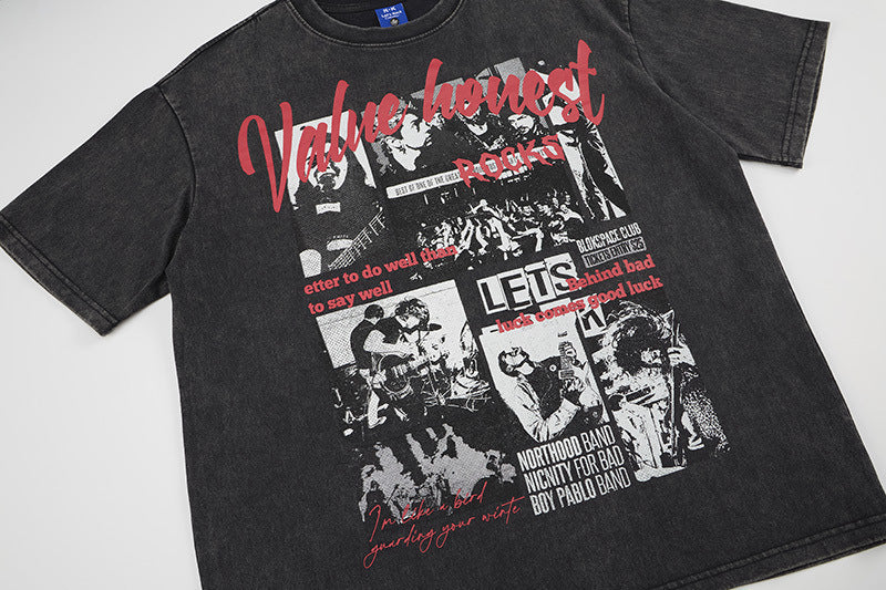 Washed Rock Band Print Short Sleeve T-Shirt