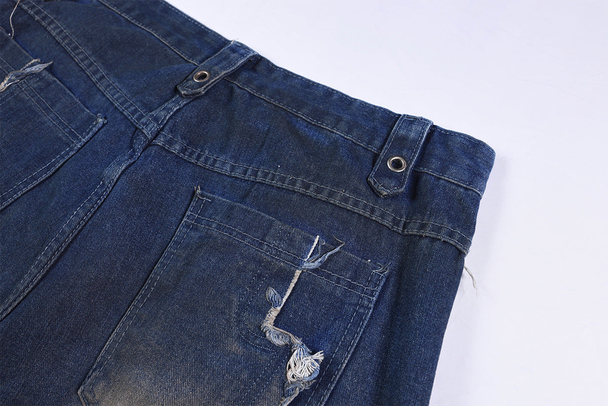 Heavyweight Washed Deconstructed Wide Leg Denim Jeans