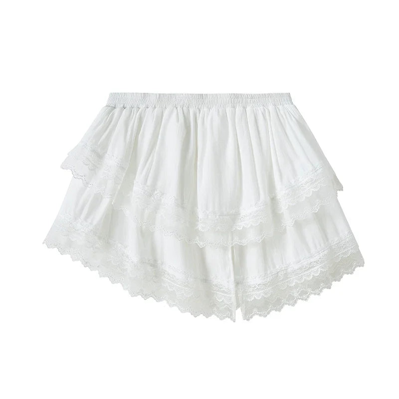 Irregular Lace Short Double Skirt