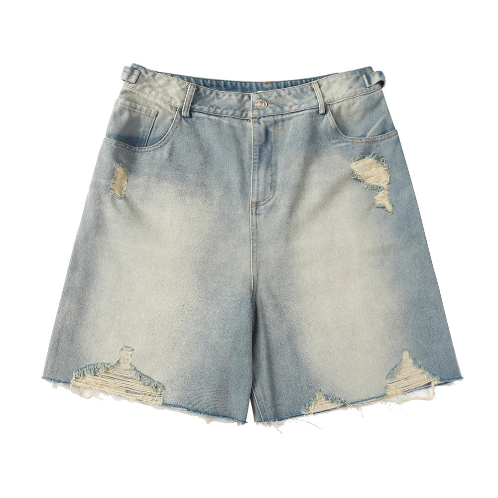 Distressed Washed Denim Shorts