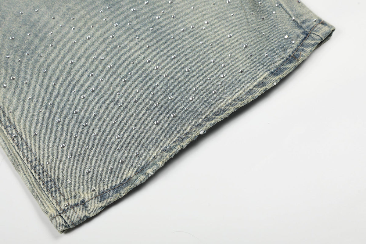 Washed Paint Pocket Wide Leg Denim Jeans