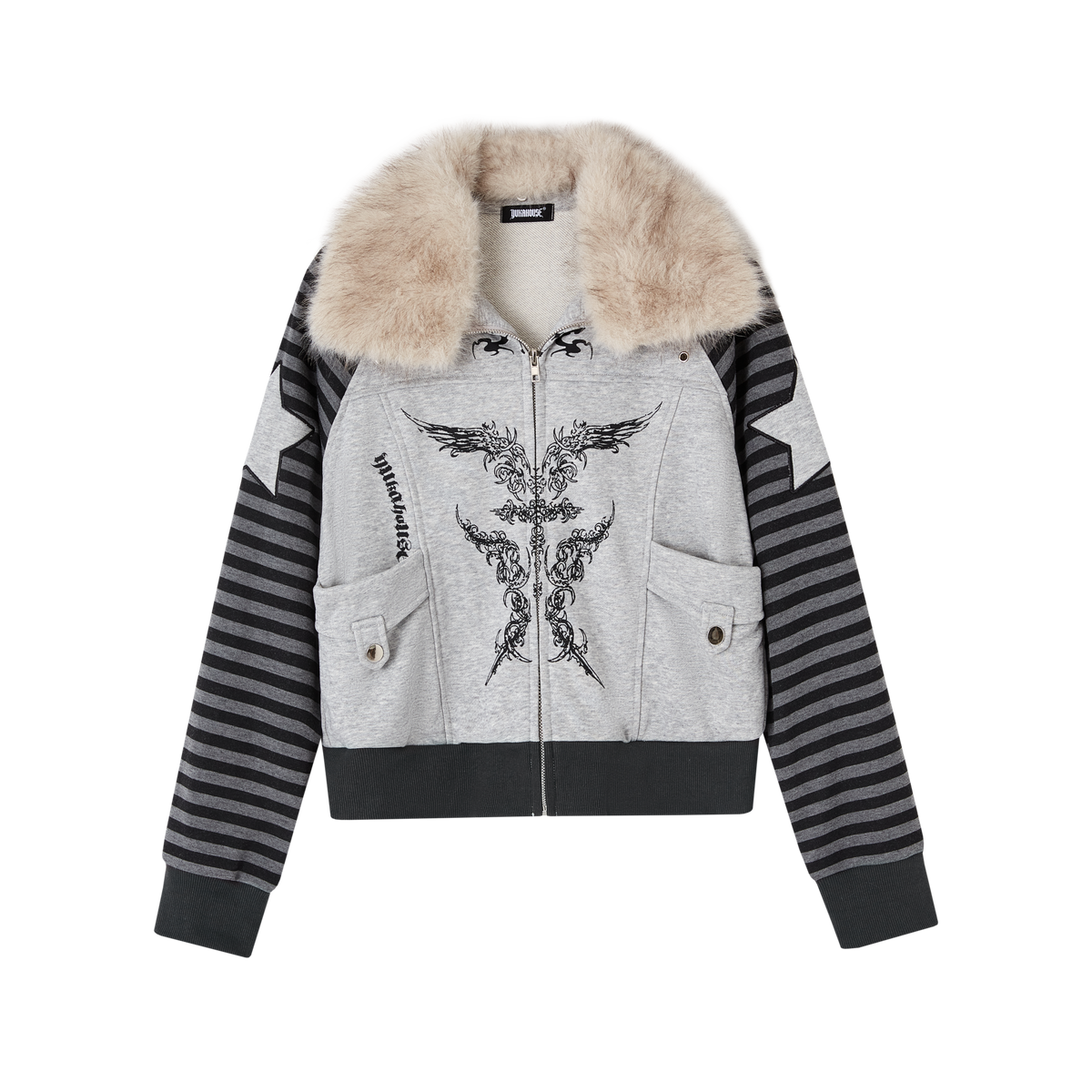 Fur Collar Patchwork Oversize Zipper Hoodie