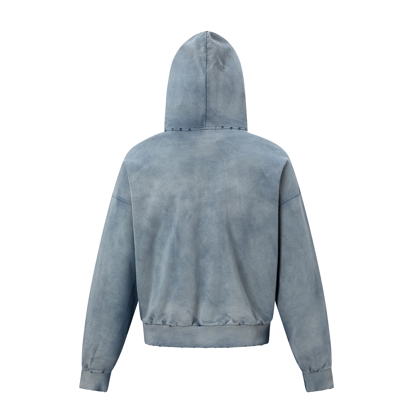 Washed Damage Print Boxy Zipper Hoodie