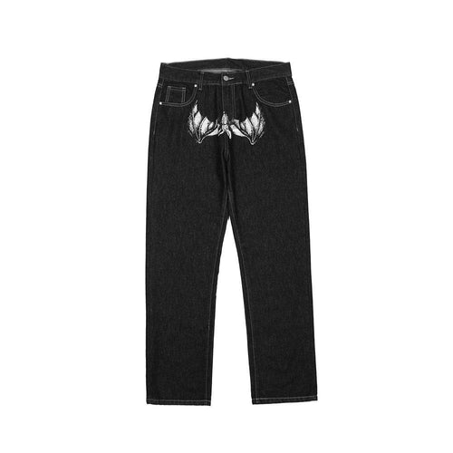 Face Printed Denim Jeans - S / Black