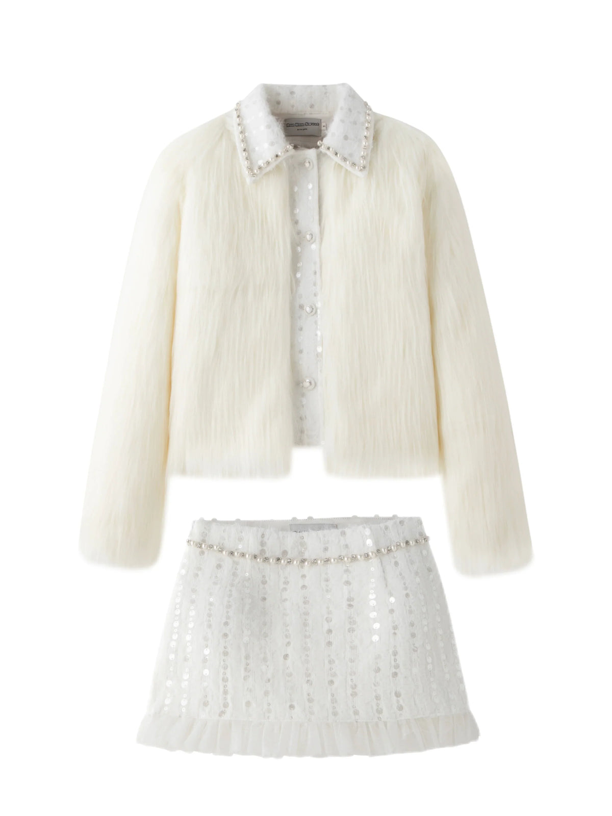 Eco Fur Warm Jacket & Short Skirt & Long Skirt Setup