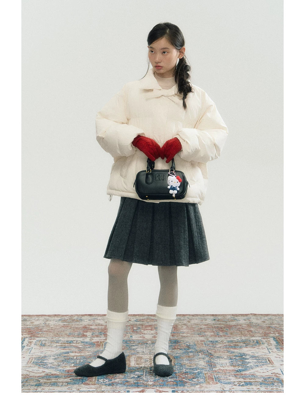 White Bowknot Puffer Jacket