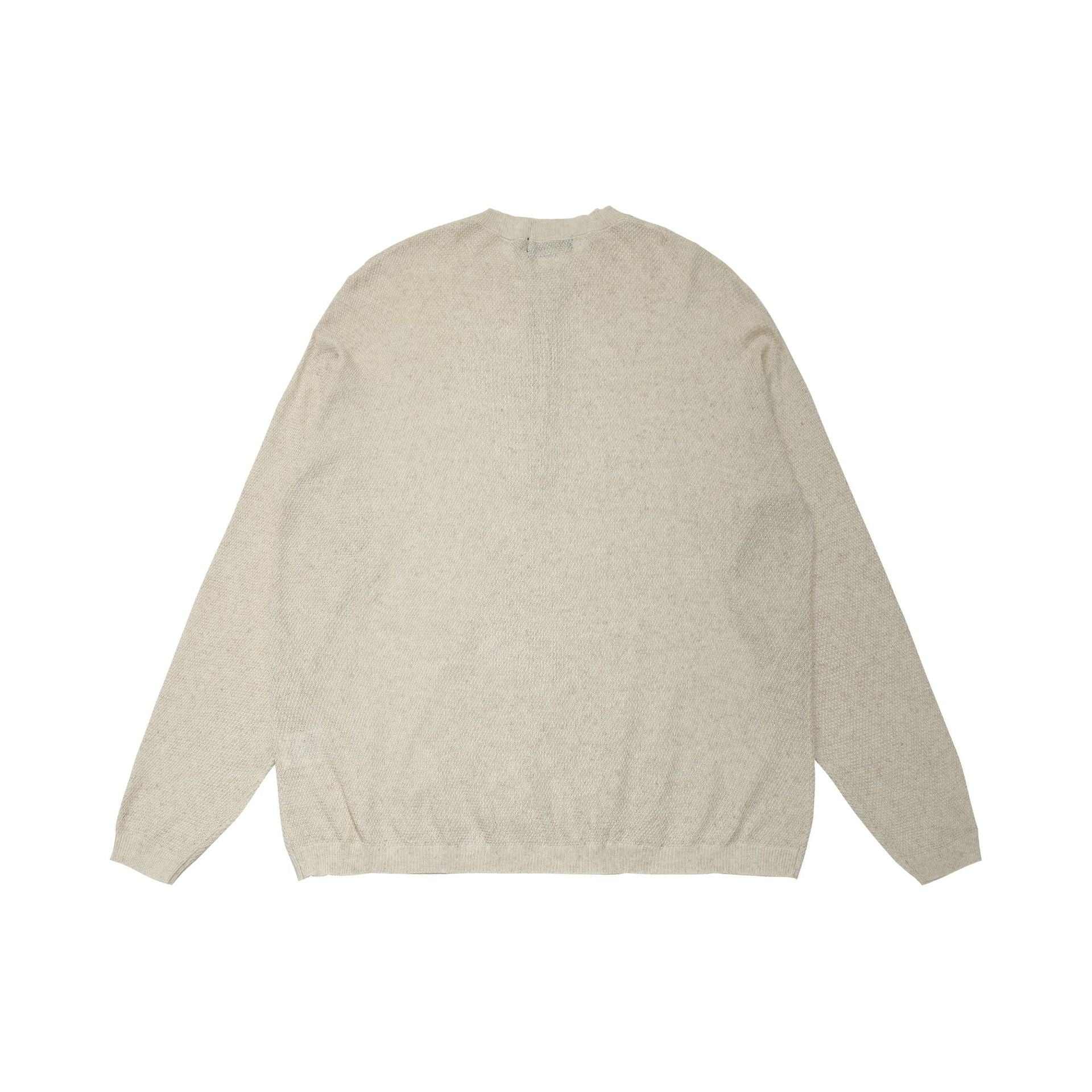 Openwork Linen Henley Neck Knit Sweater