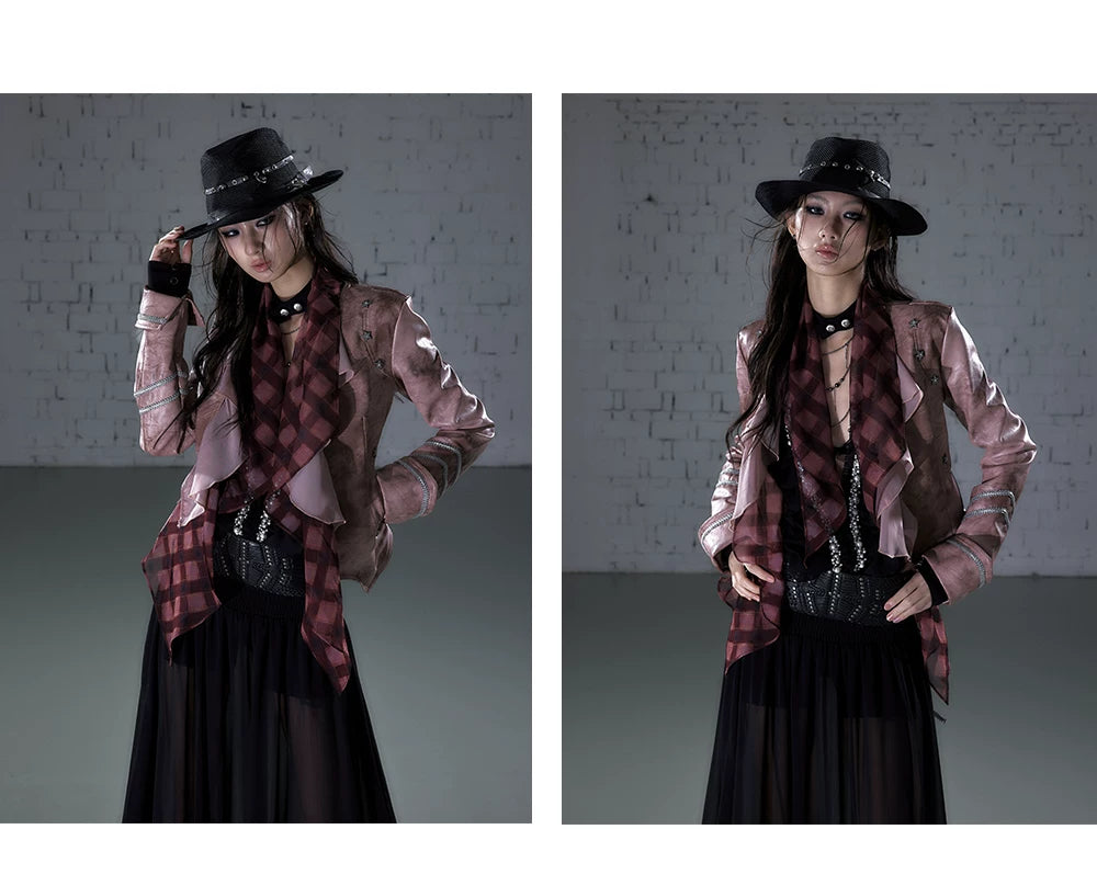 Ruffle Tie-Neck Slim Fit Long Sleeve Shirt
