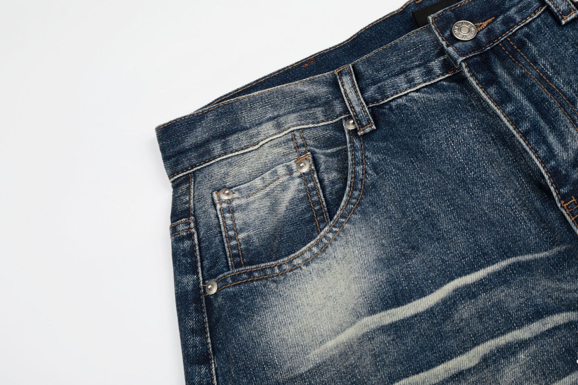 Washed Paint Rhinestone Wide Leg Curved Denim Jeans