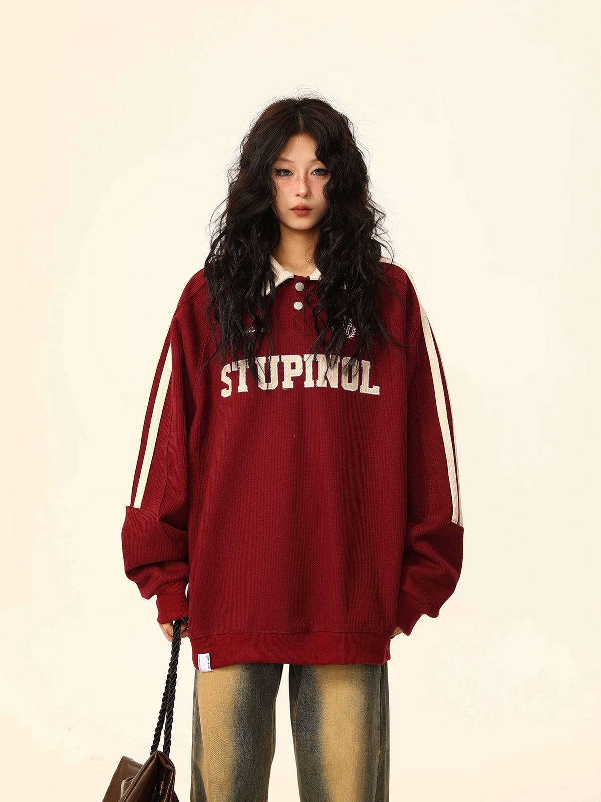 Oversized Polo Collar Sweatshirt