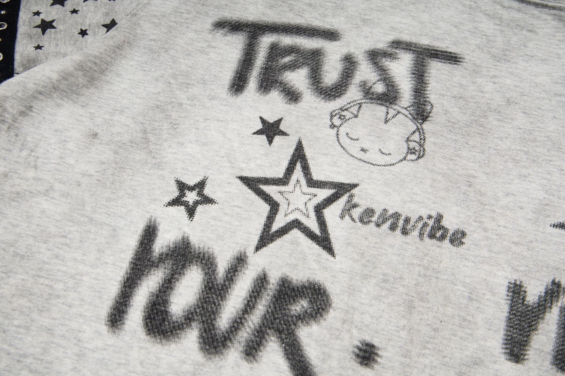 Graffiti Doodle Print Washed Short Sleeve T-Shirt