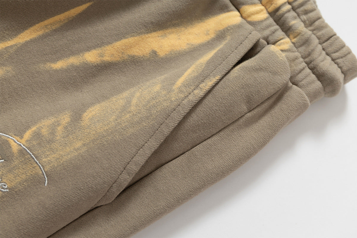 Drawstring Wash Tie-Dye Damage Half Sweatpants