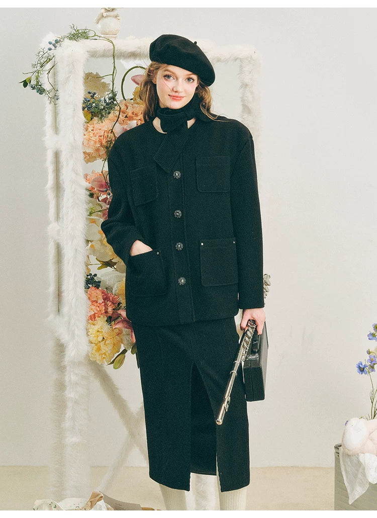Oversize Corduroy Jacket & Ankle-Length Skirt Setup