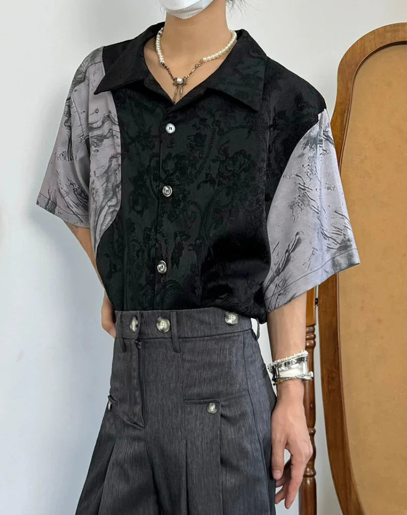 Jacquard Standing-Collar Short Sleeve Shirt