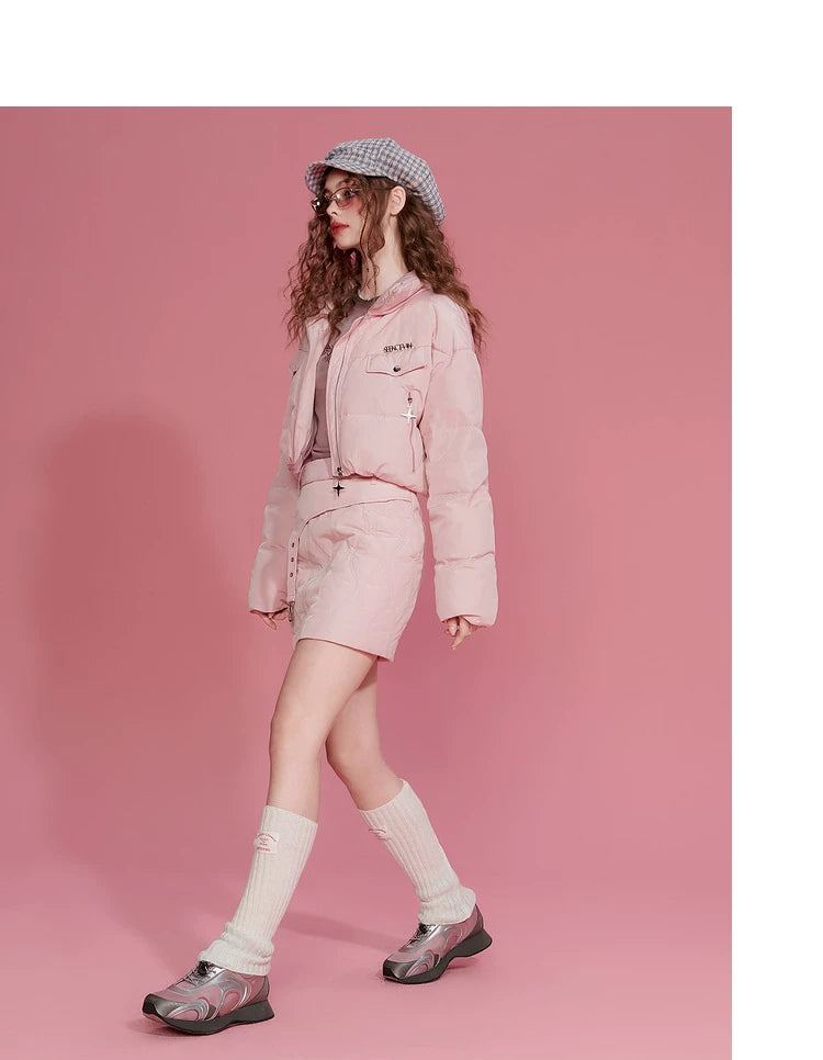 Ensemble veste courte légère en duvet de canard blanc et jupe