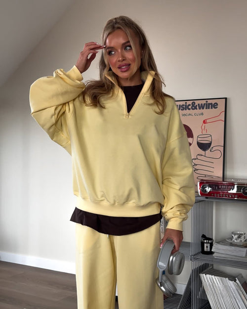 Oversize Lace-up Sweatshirt - S / Light yellow