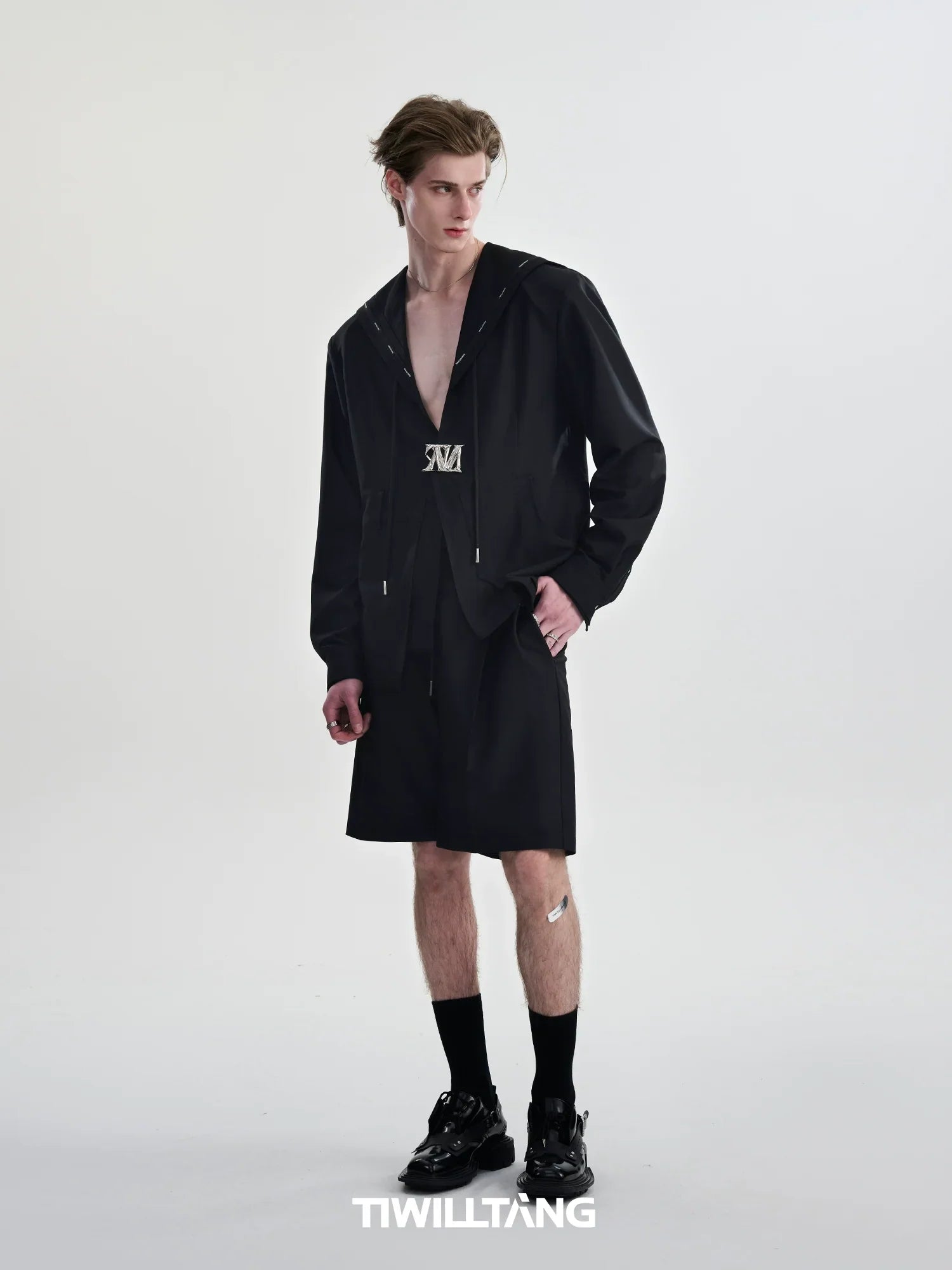 Sailor Collar V-neck Long Sleeve Shirt & Short Sleeve Shirt & Wide Leg Trousers & Short Trousers Setup