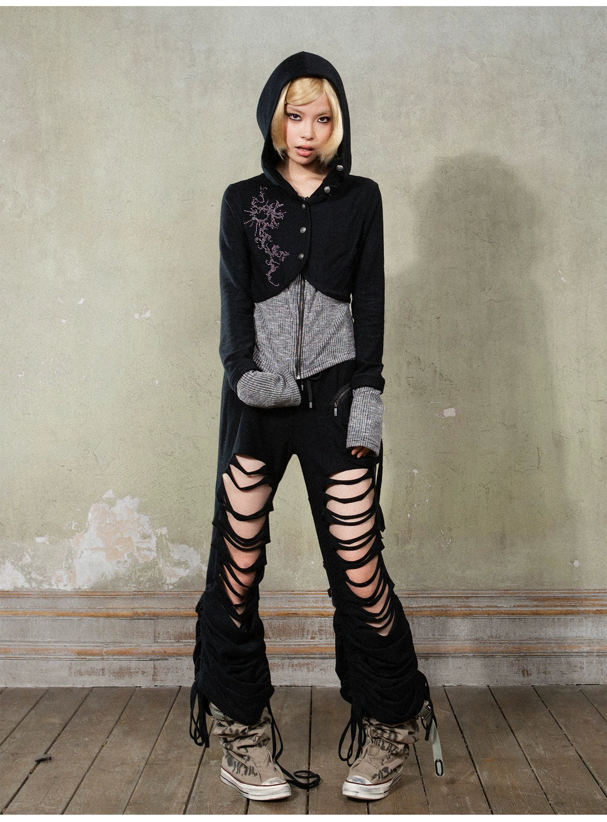 Fake Layered Long Sleeve Hooded Knit Cardigan
