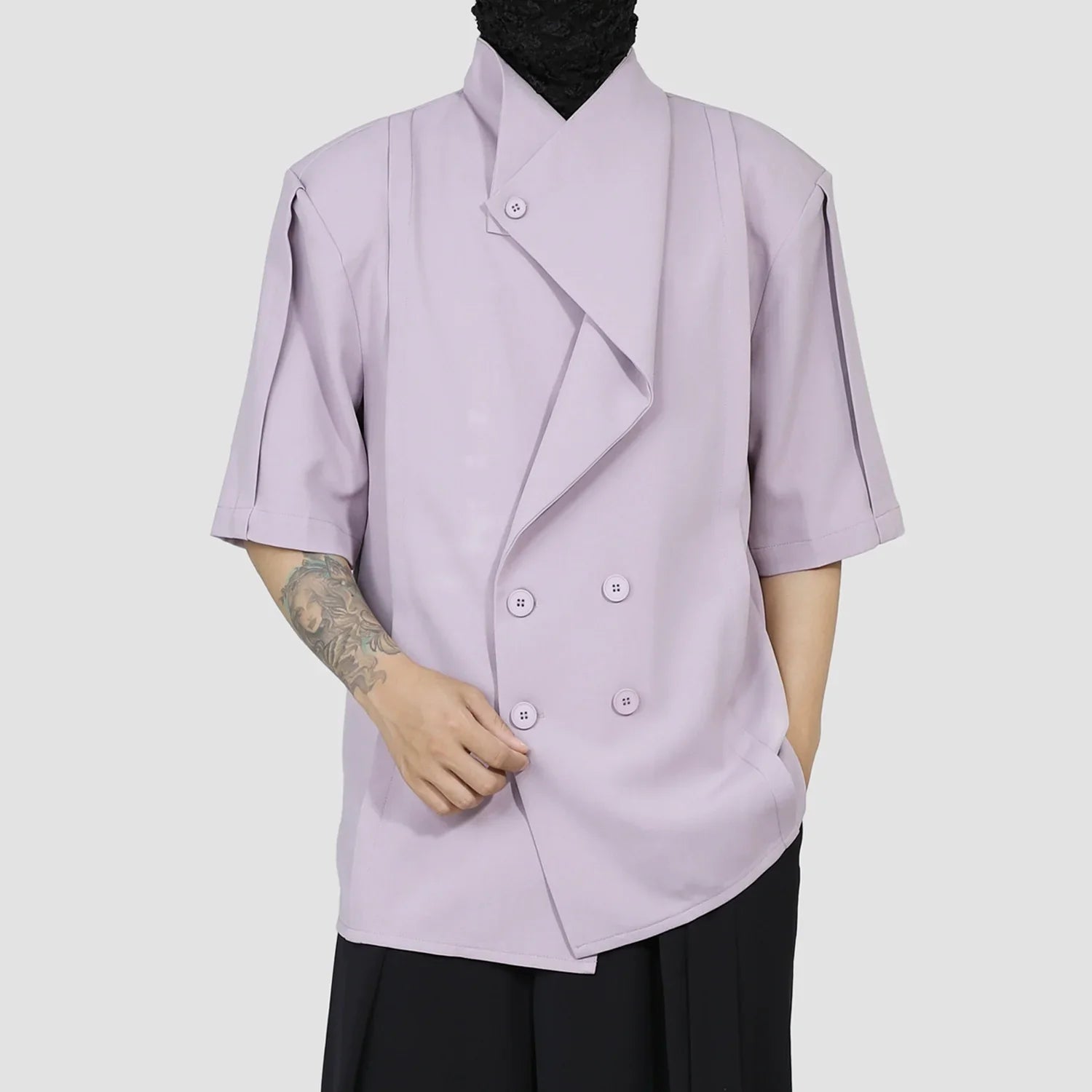 Asymmetrical Double-Breasted Short Sleeve Shirt