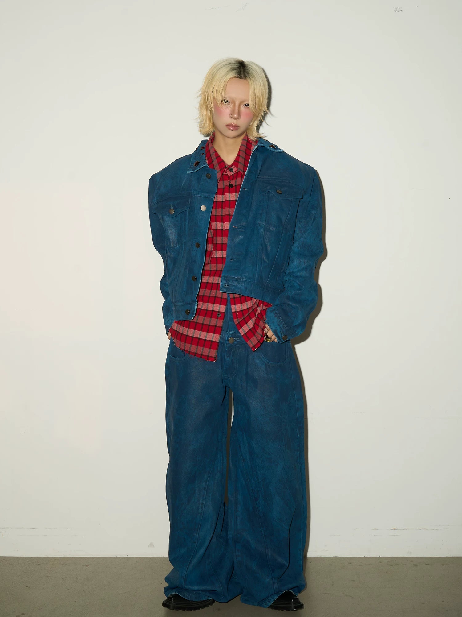 Washed Denim Jacket & Double Waist Wide Leg Denim Jeans Setup