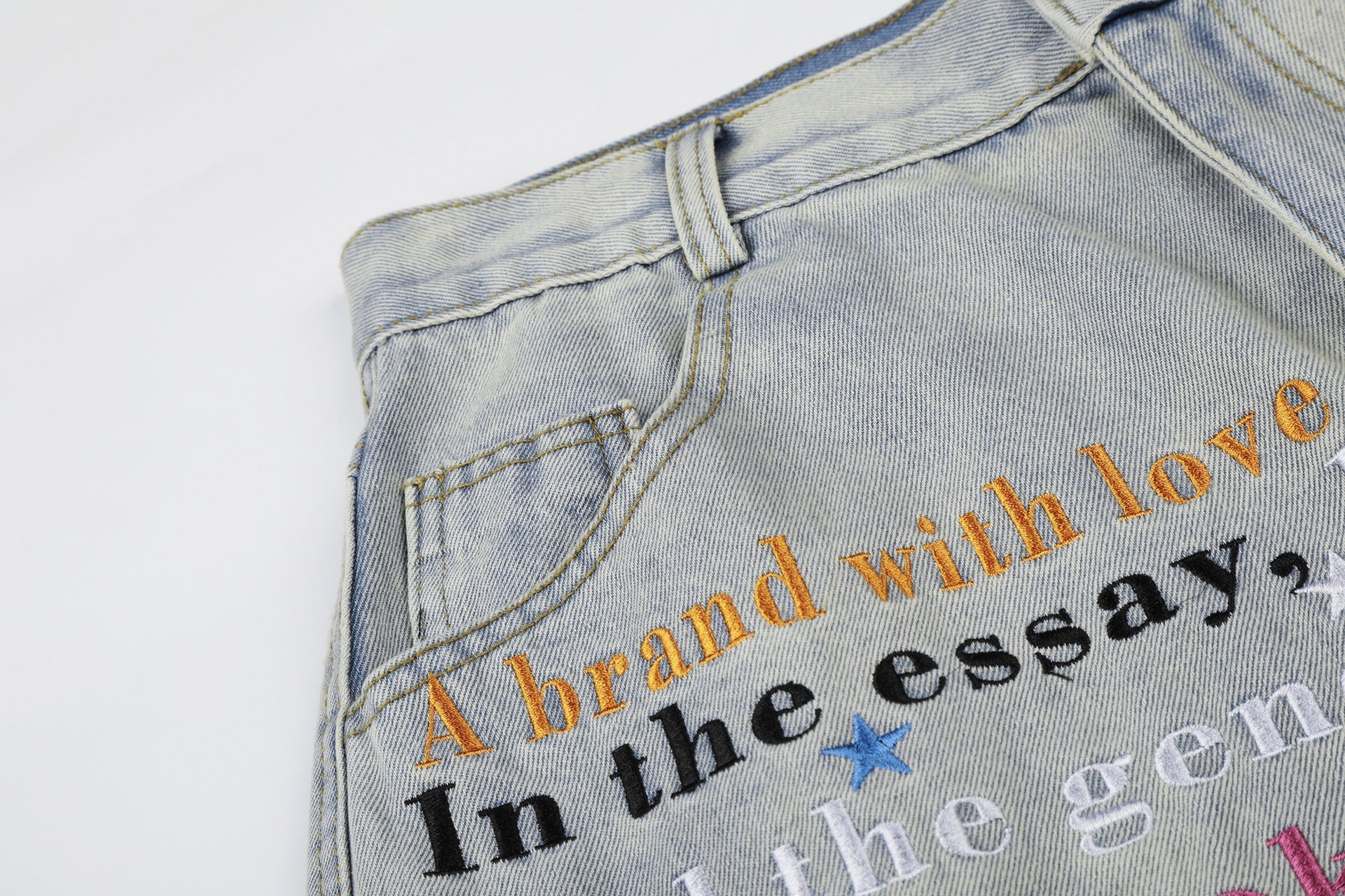 Letter Star Print Denim Jort