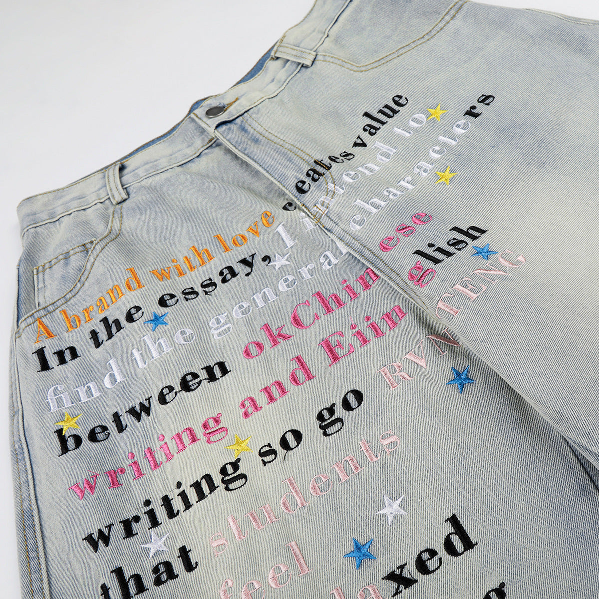Letter Star Print Denim Jort