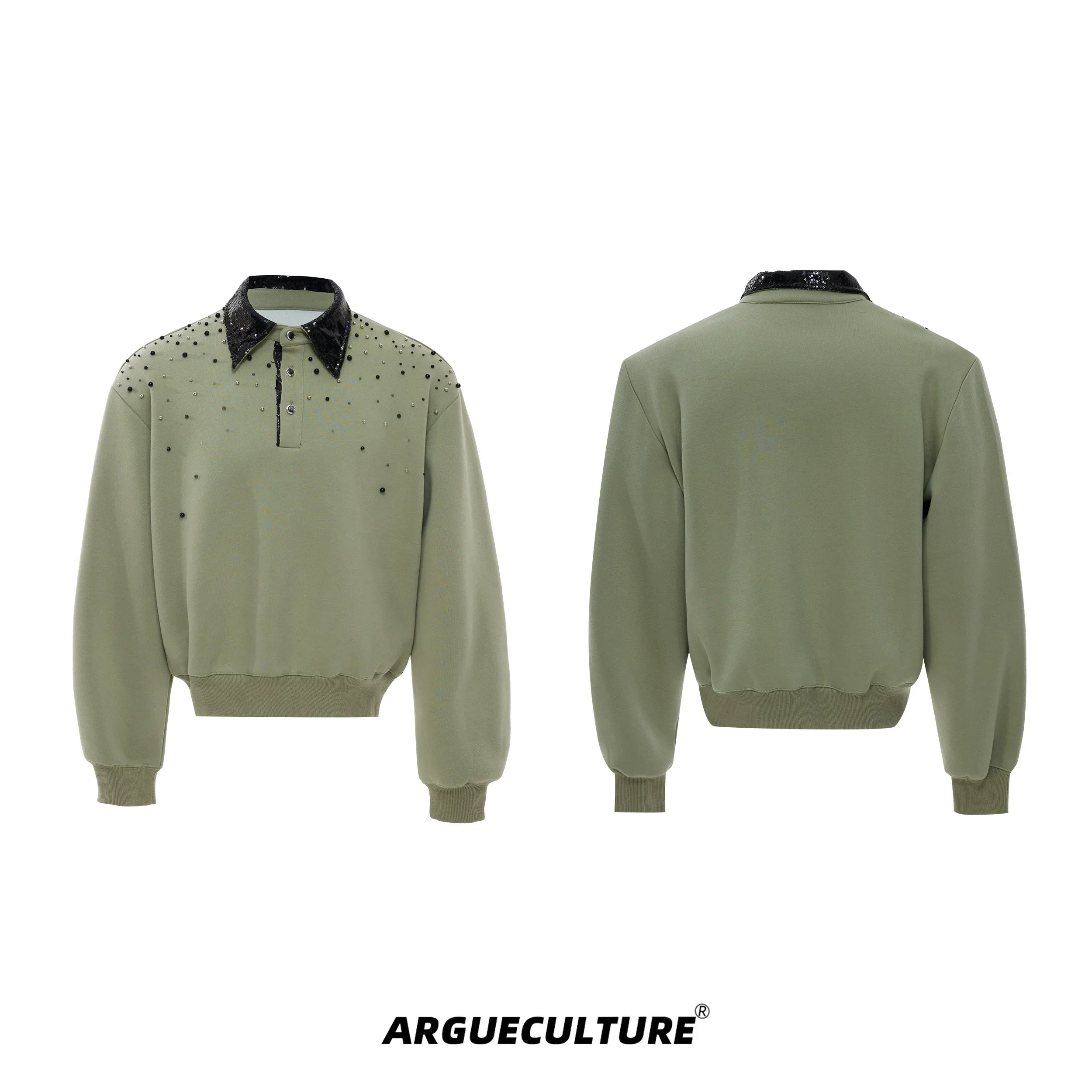 Pearl Sequin Long Sleeve Polo Shirt