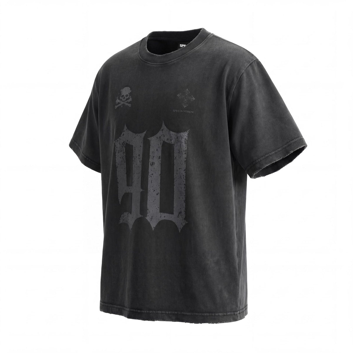 Fade Washed Skull Number Print Short Sleeve T-Shirt