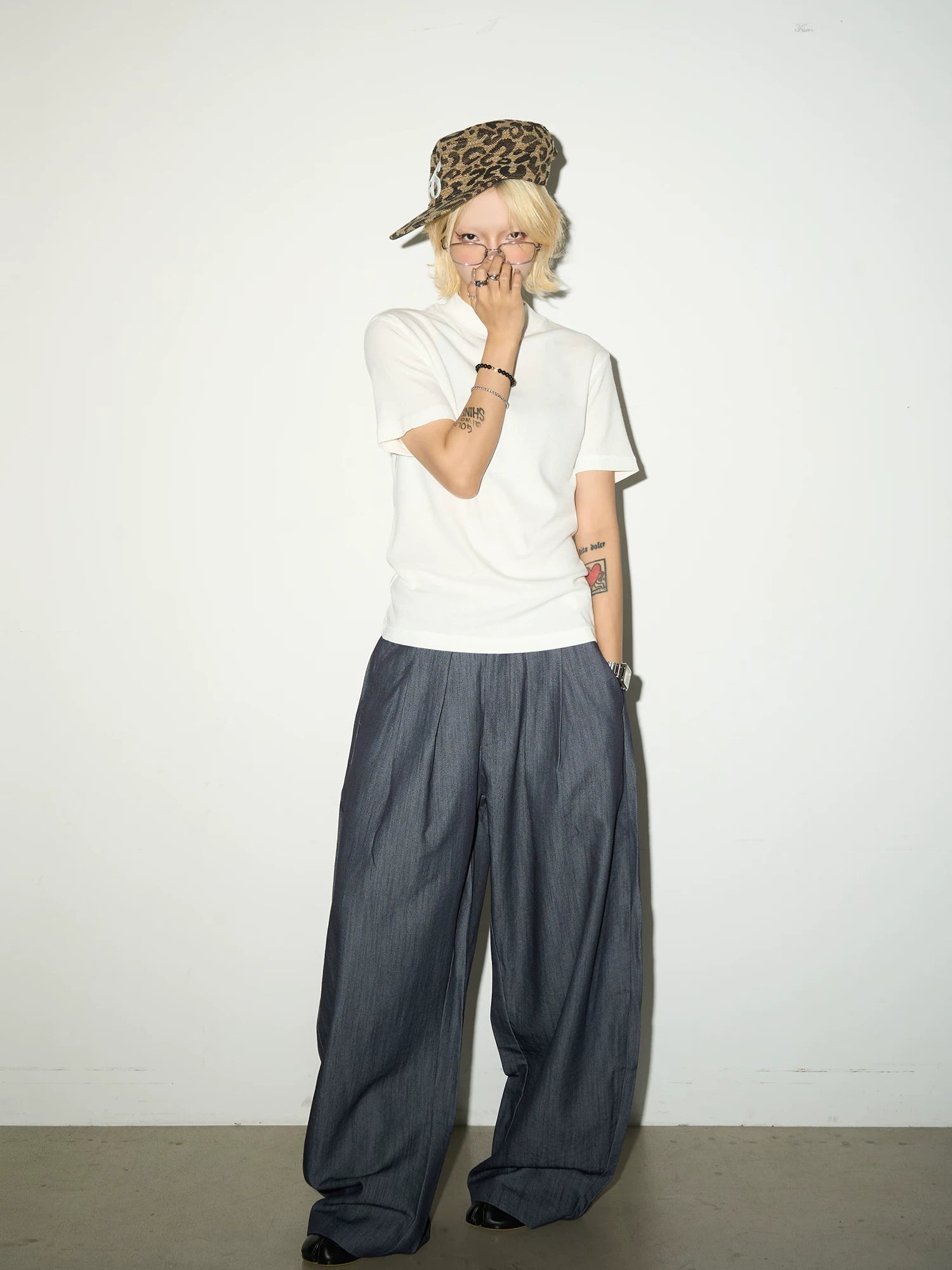 Pleats Elastic Waist Wide Leg Trousers