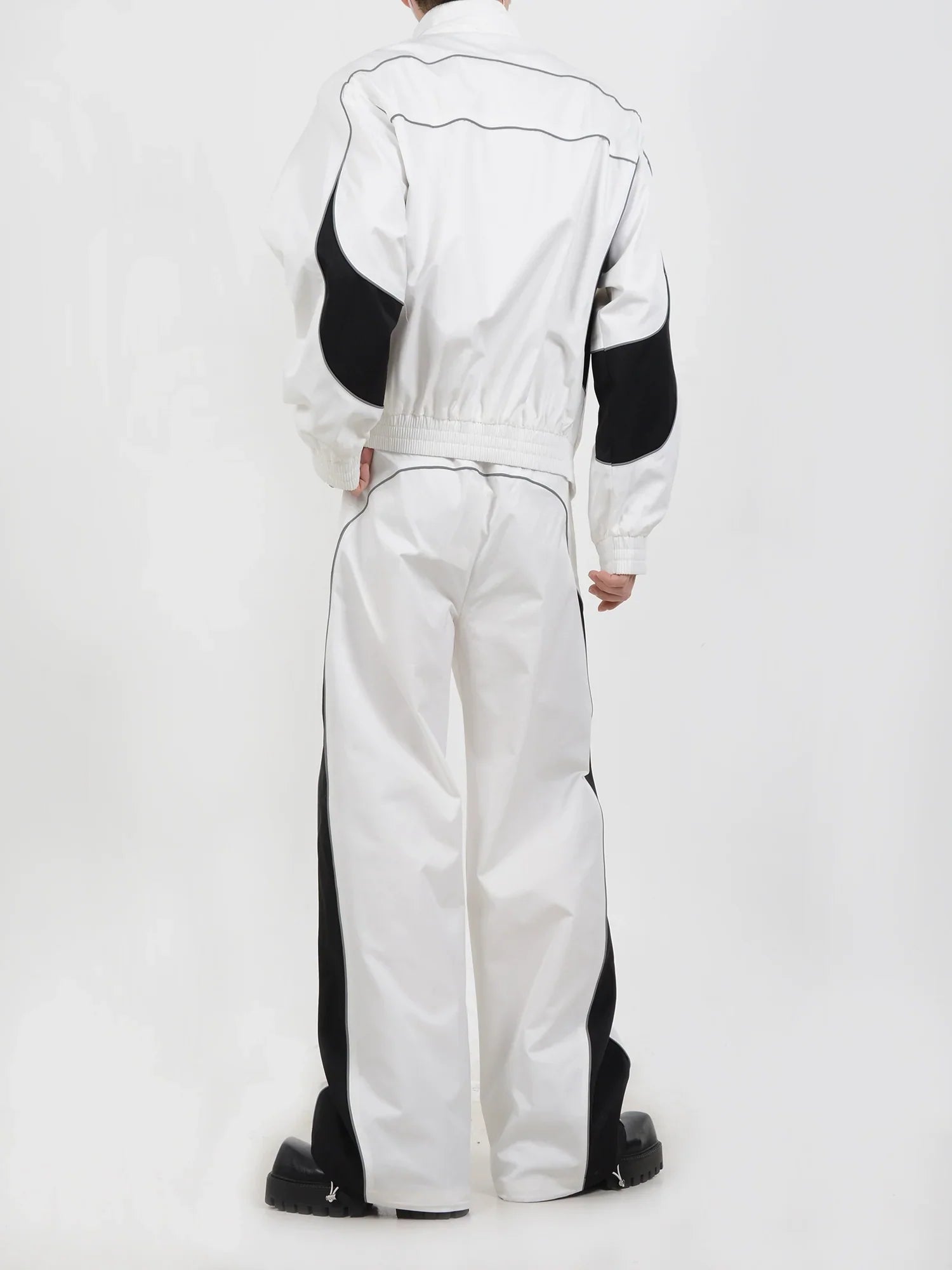 Contrast Color Sporty Jacket & Wide-leg Sporty Pants Setup