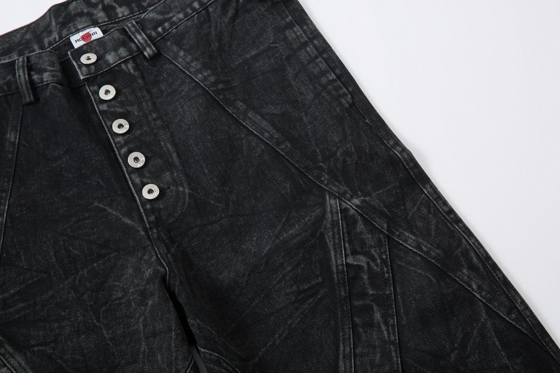 Washed Crinkle Button Fly Wide Leg Denim Jeans