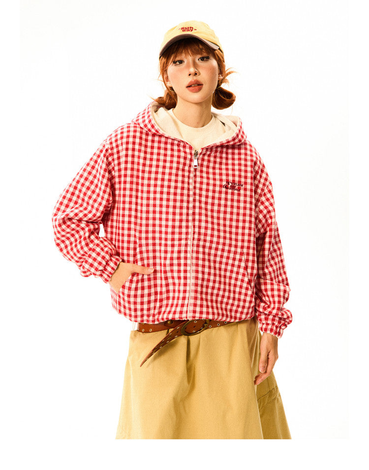 Gingham Logo Zipper Hoodie
