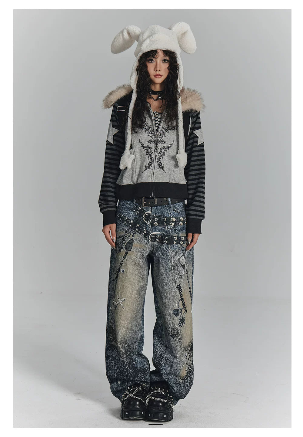 Fur Collar Patchwork Oversize Zipper Hoodie