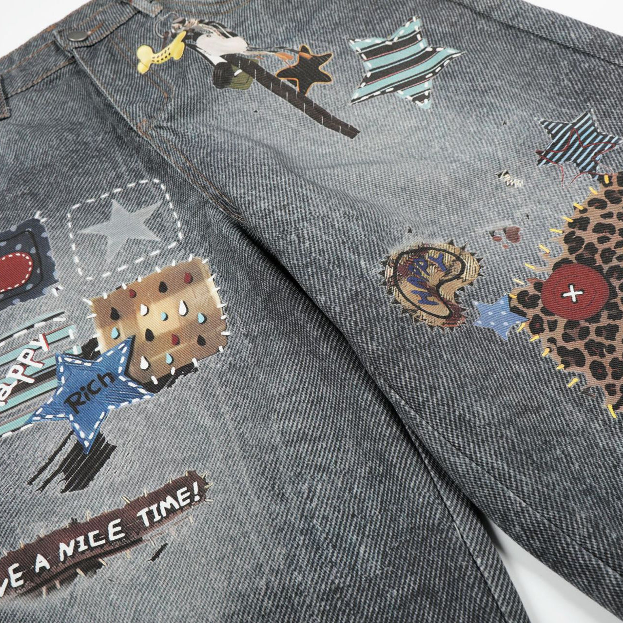 Applique Patchwork Wide Leg Jort