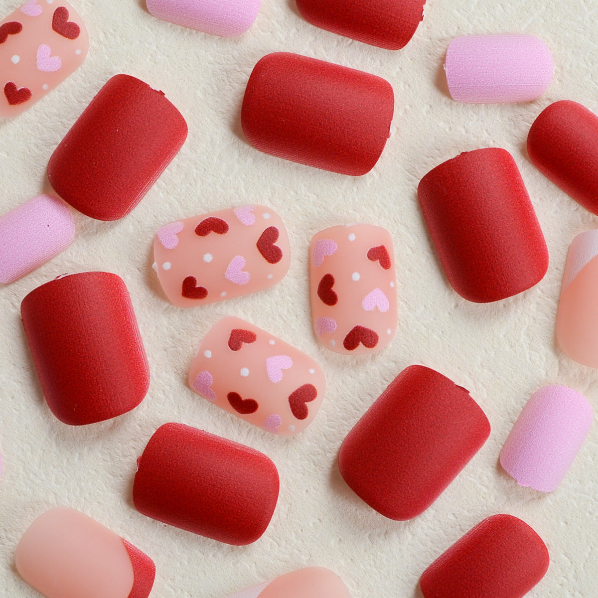 Europe and the United States wear nails Valentine's Day series wear nail art red and white color-blocked French pink small heart fake nail nails