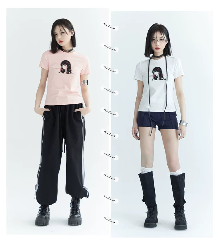 Girl Print Slim Fit Sleeve T-Shirt