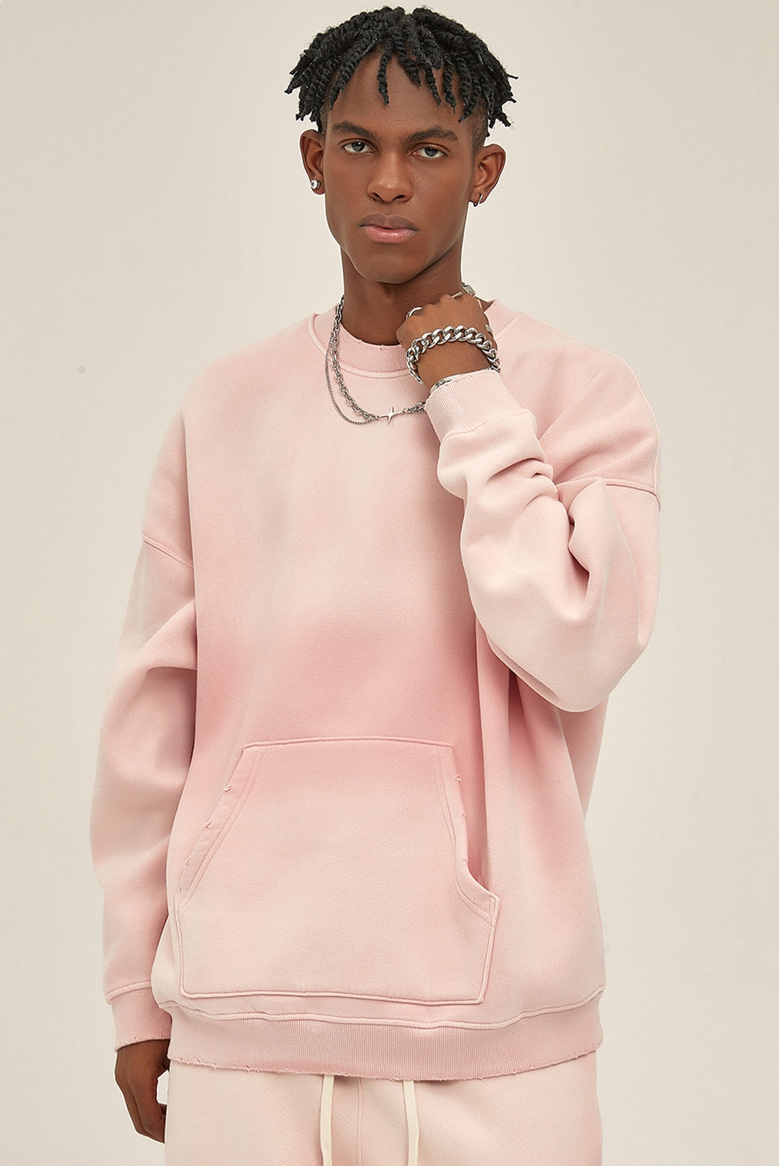 Fleece Lining Spray-dye Damage Oversize Sweatshirt
