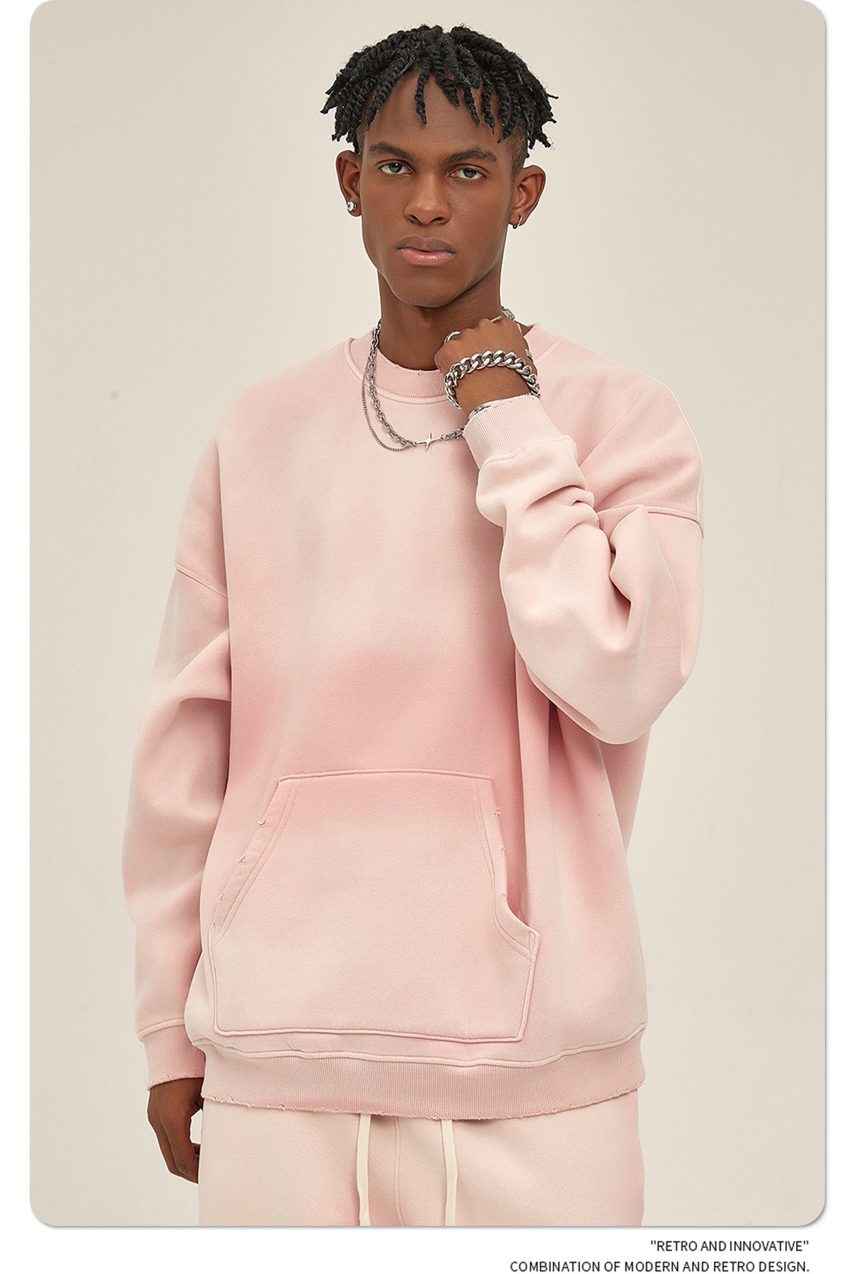 Fleece Lining Spray-dye Damage Oversize Sweatshirt