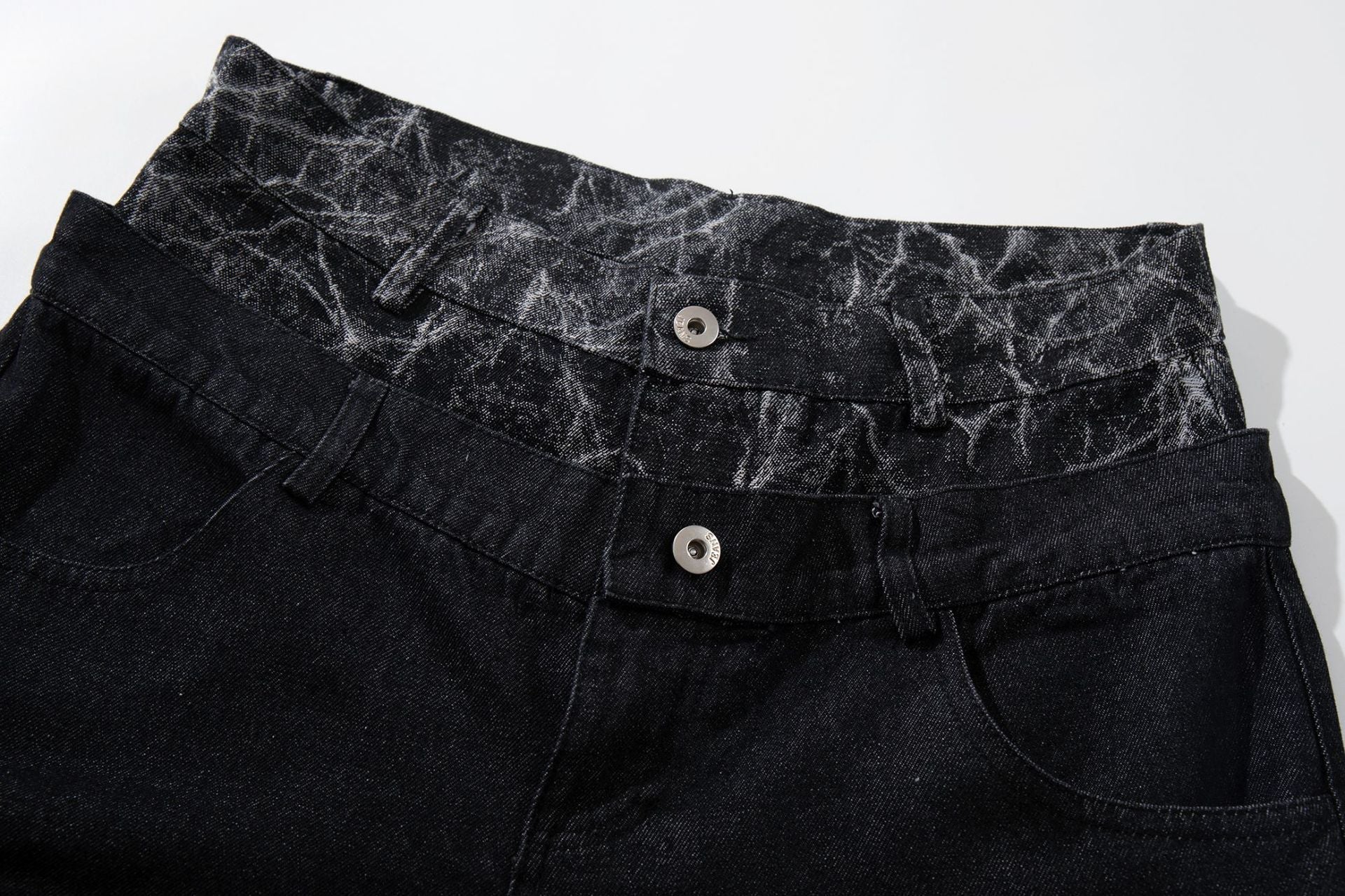 Double Waist Marble Panel Wide Leg Denim Jeans