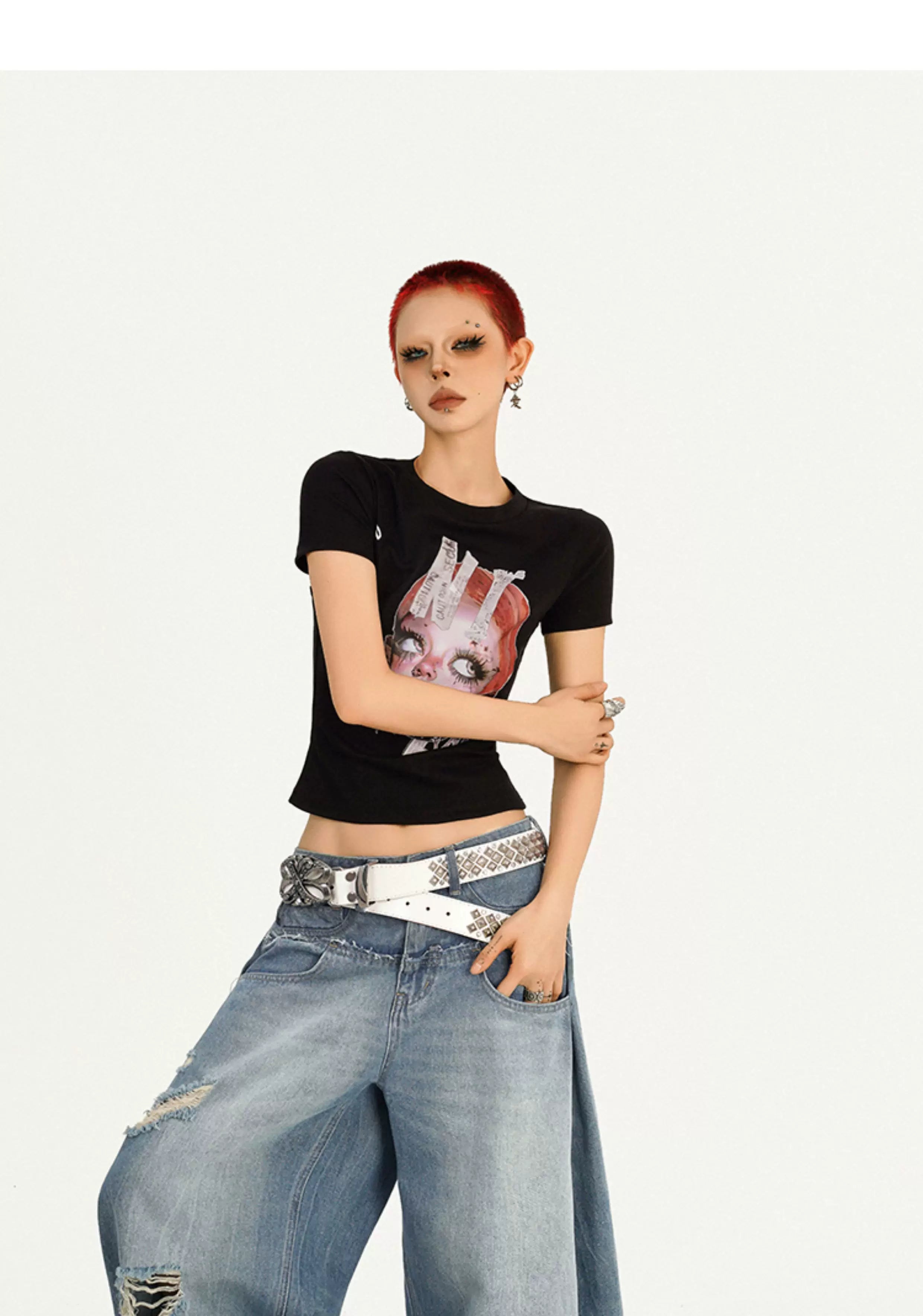 Portrait Print Fitted Short Sleeve T-Shirt