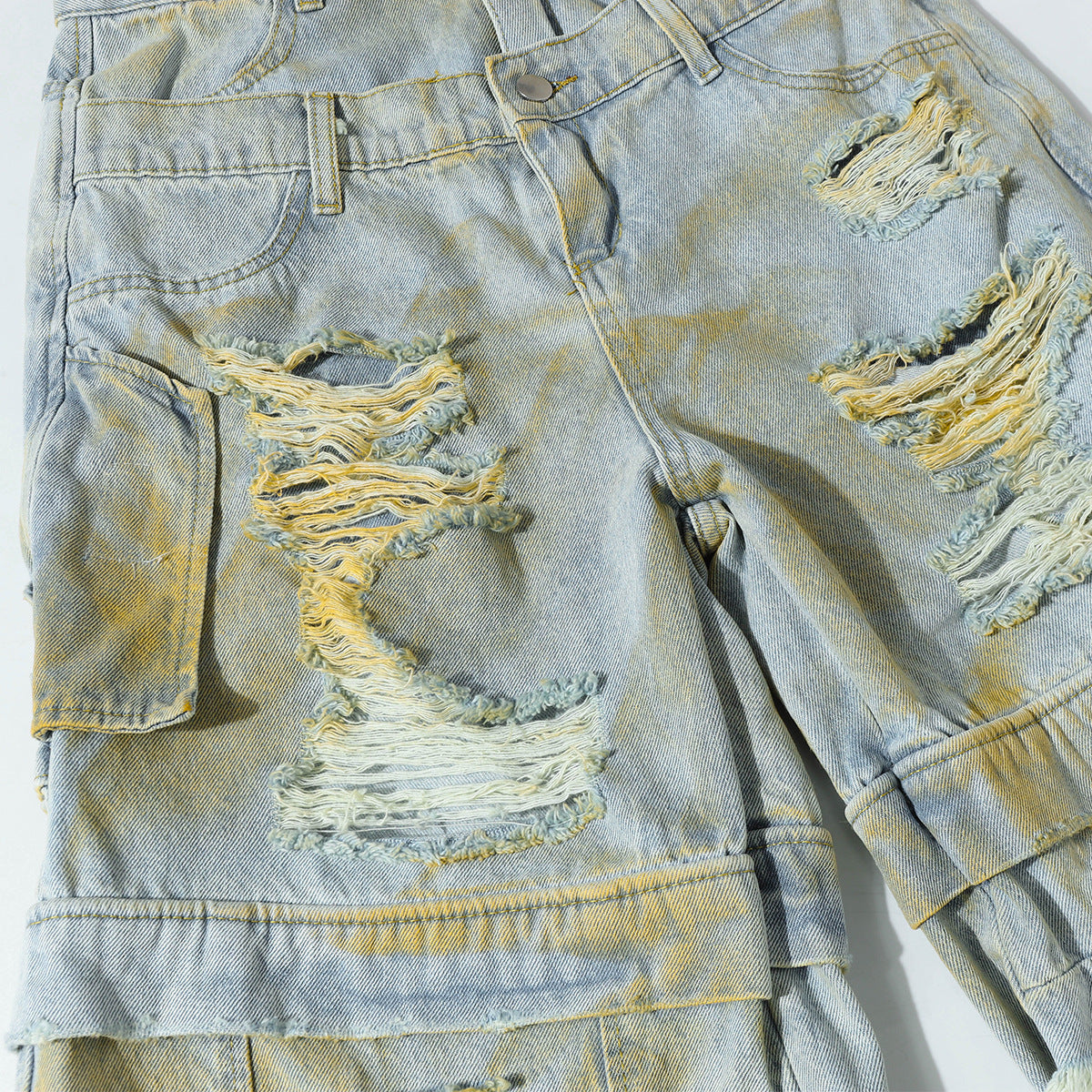 Washed Damage Denim Jort